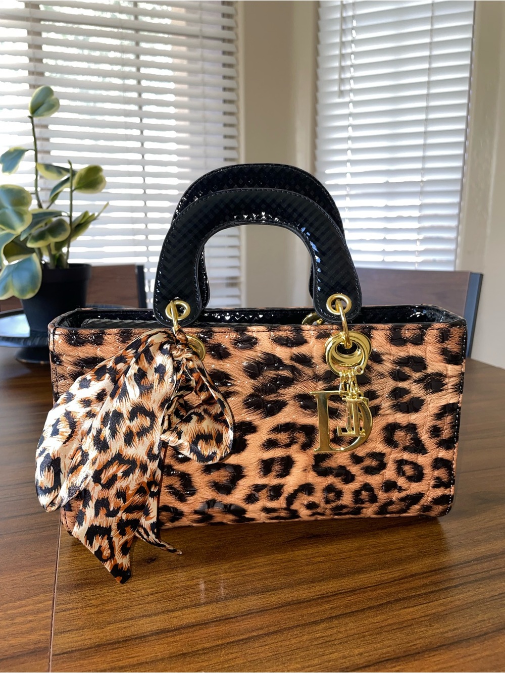 Fashion Nova Leopard-Print Top Handle Bag with Black Handles